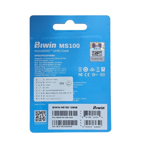 Memoria BMMS100128G-RGX – BIWIN MICROSD MS100 128GB UHS-I